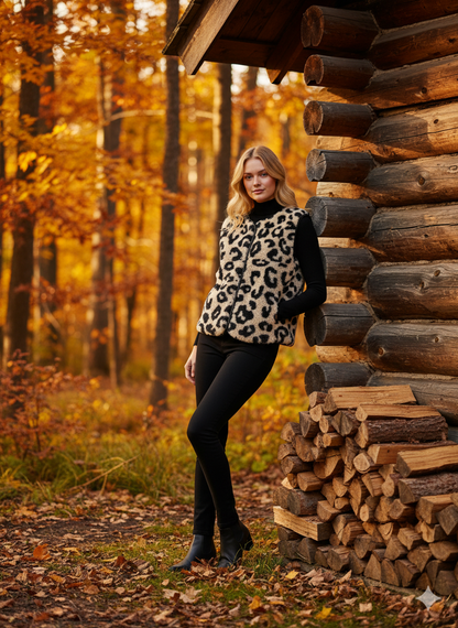 Gilet teddy imprimé léopard