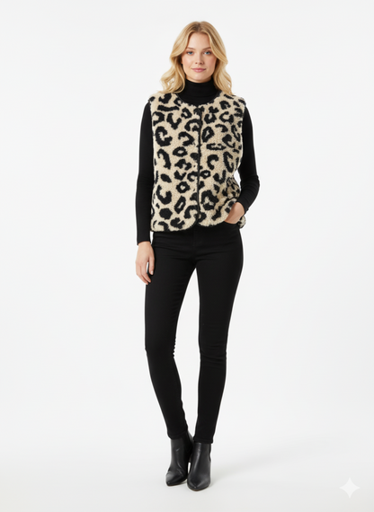 Gilet teddy imprimé léopard