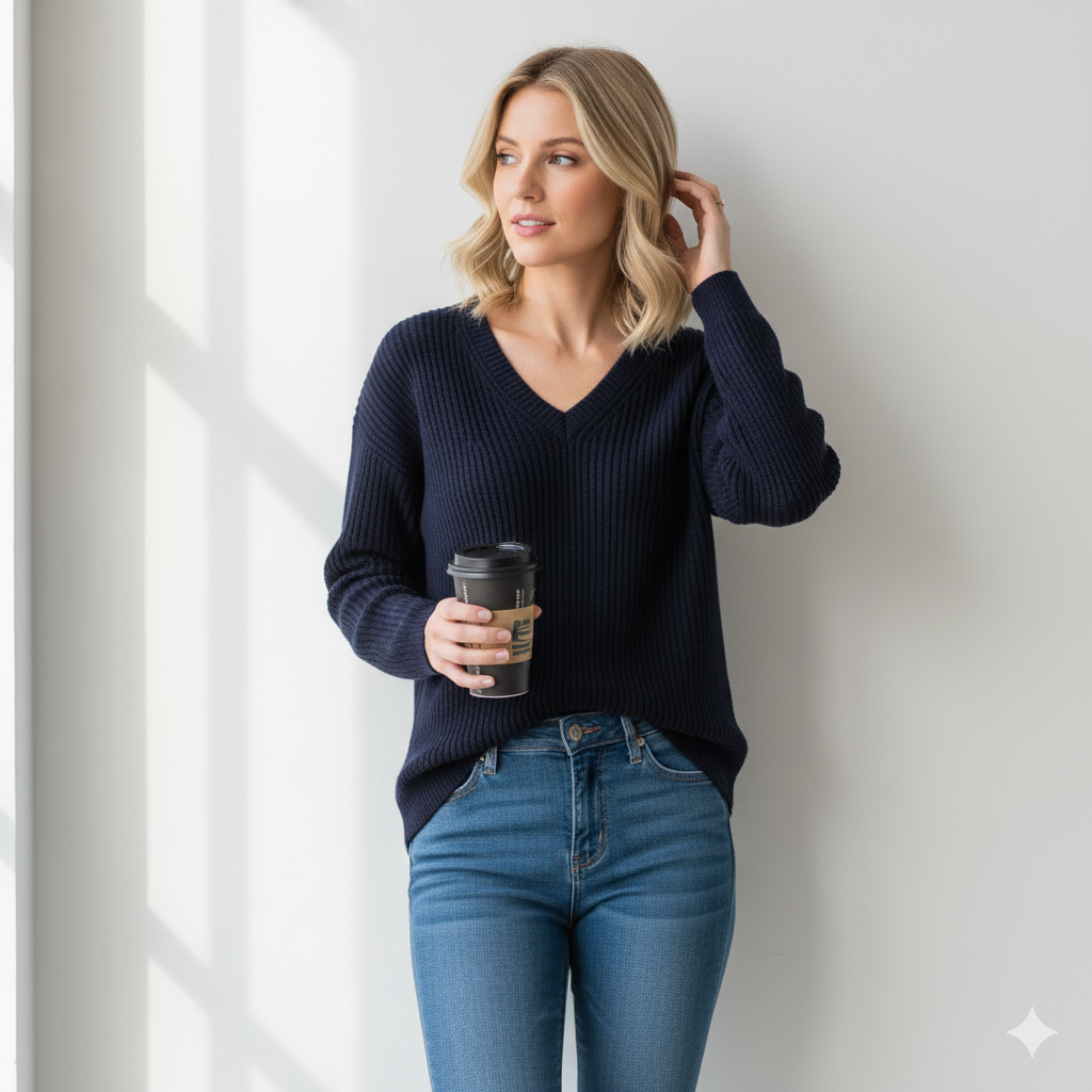 Pull col V en maille