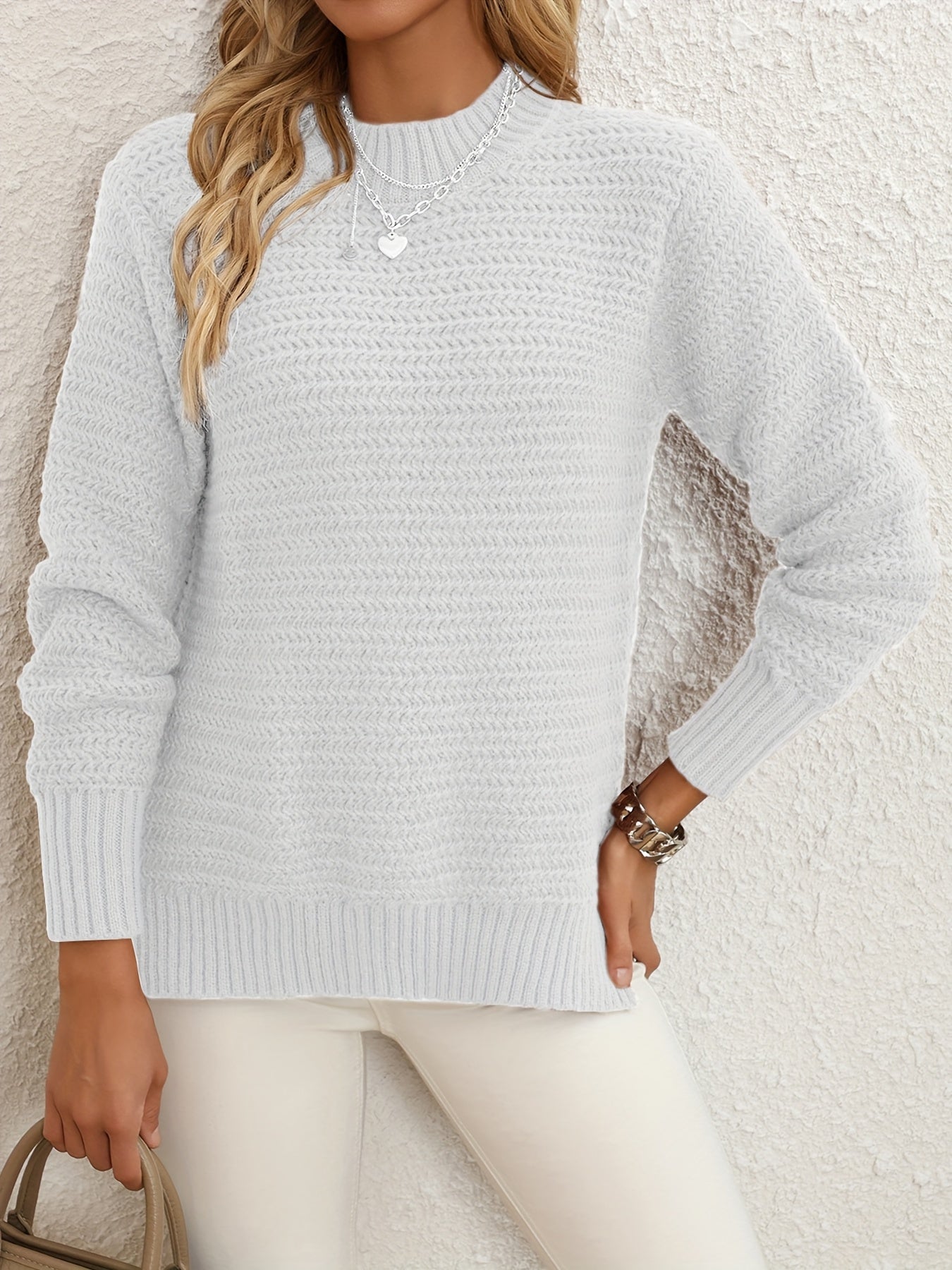 Pull Maille Femme Col Rond Avec Fentes Latérales