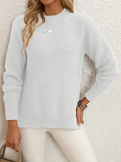 Pull Maille Femme Col Rond Avec Fentes Latérales