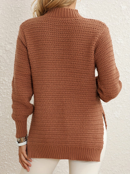 Pull Maille Femme Col Rond Avec Fentes Latérales