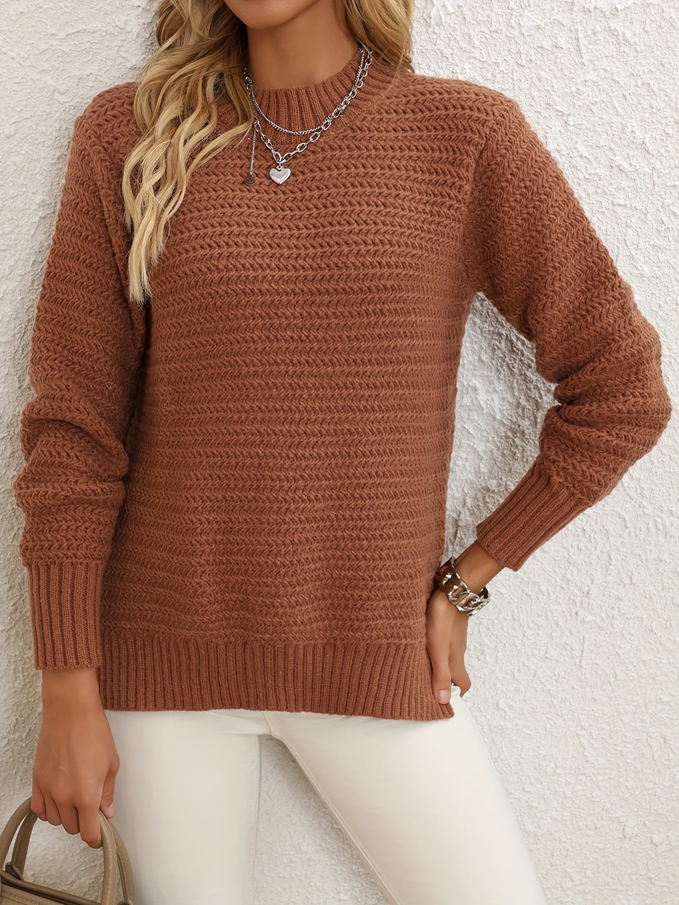 Pull Maille Femme Col Rond Avec Fentes Latérales