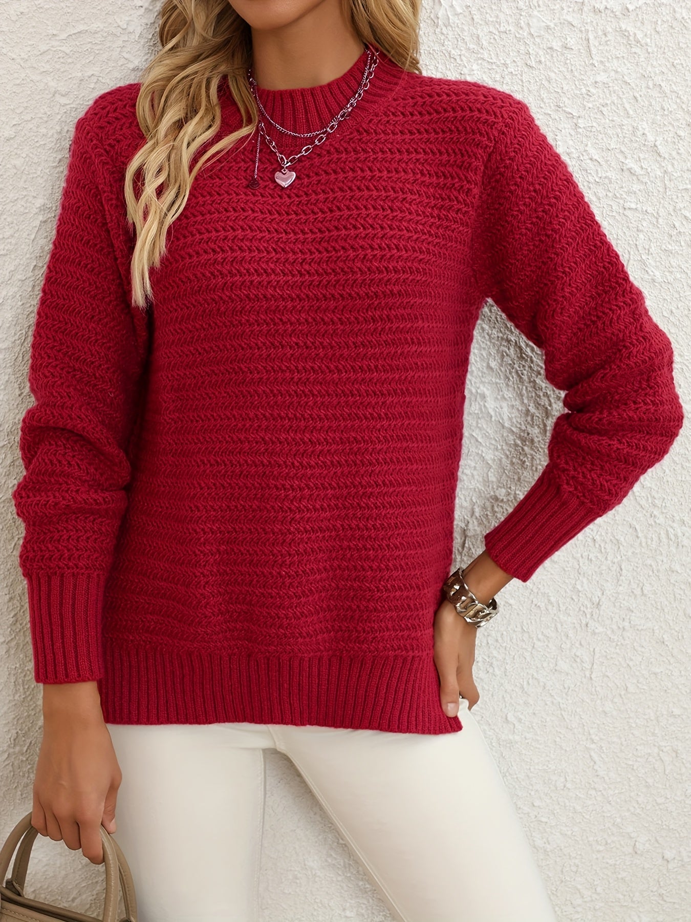 Pull Maille Femme Col Rond Avec Fentes Latérales